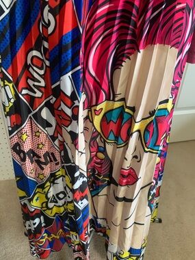 Pop Art Graphic Pleated Maxi Skirt - Bright Multi